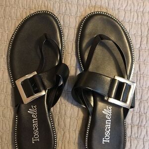Toscanella Italian Shoemakers - Black Sandals with Silver Accent